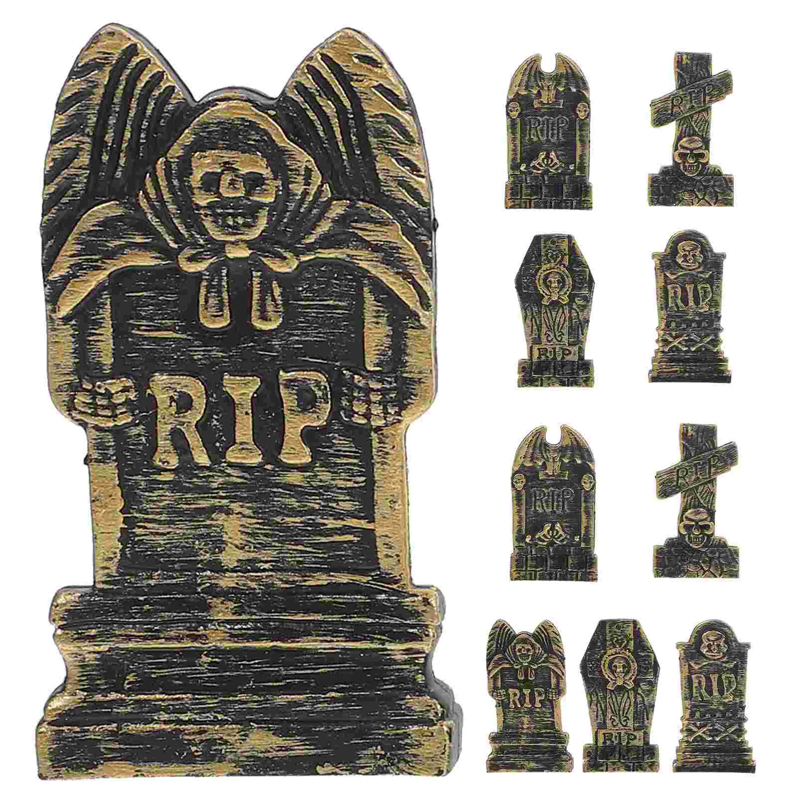 

10 Pcs Skull Tombstone Decoration Fake Plastic Headstone Inflatable Tombstones Props Halloween Adornment Shape