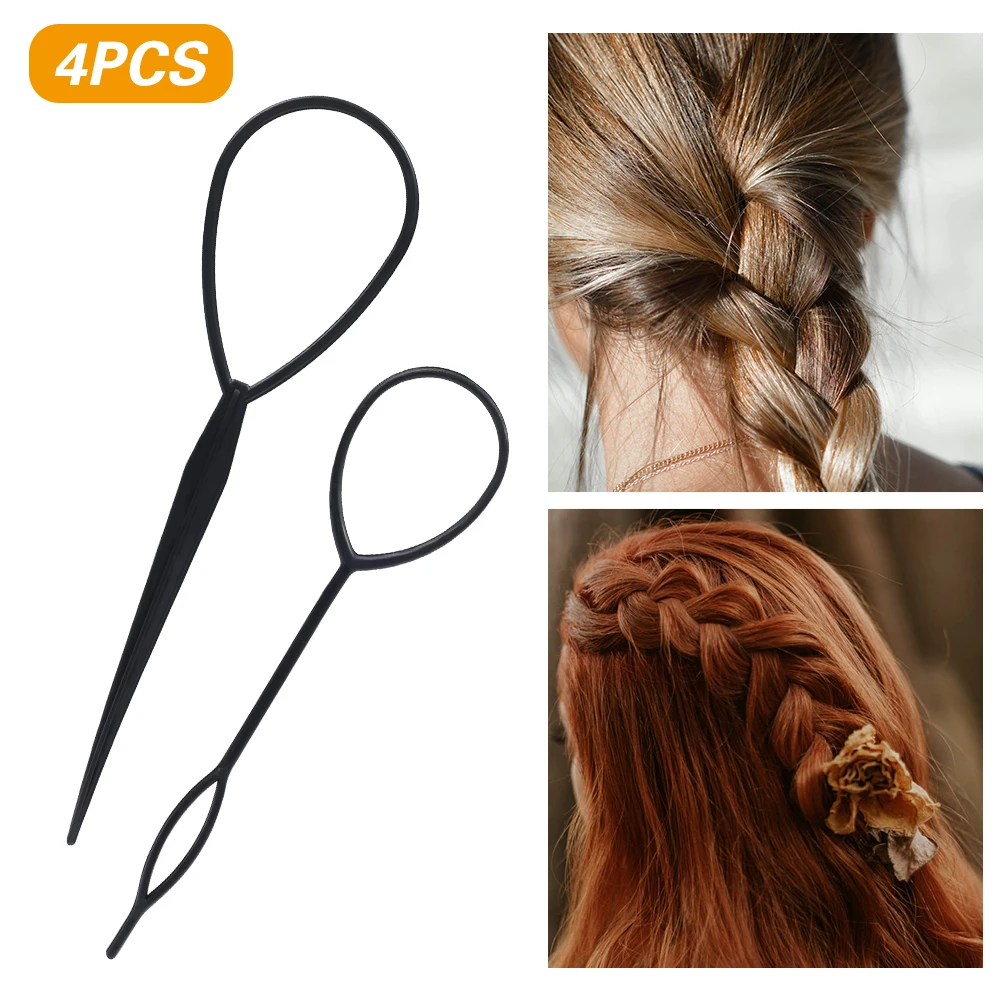 4pcs/set Ponytail Creator Styling Tools Hair Braiding Maker Hairdressing Loop Black Plastic Braids Hair Accessories for Girl