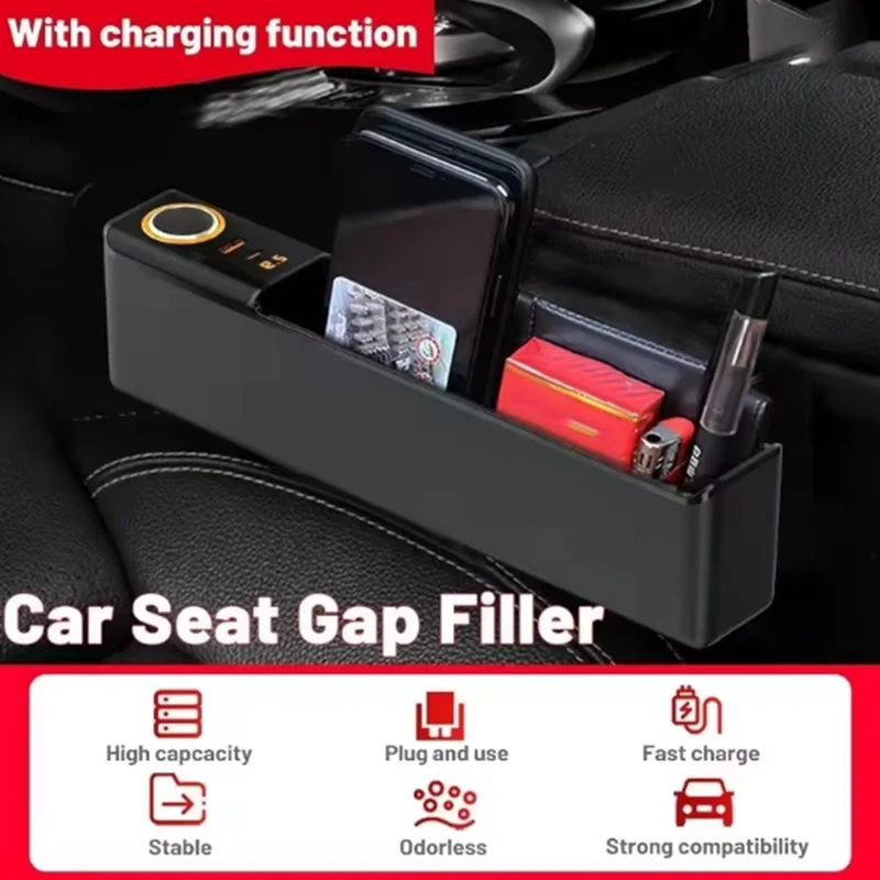 Super Sale Car Seat Gap Filler Organizer 52W Charging Car Organizer Storage Box Base Removable Seat Gap Filler
