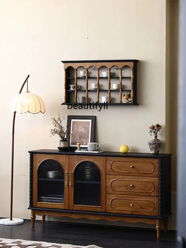 

X French Style Mid-Ancient Cherrywood Solid Wood Sideboard Color Matching Home Storage Hallway Curio Cabinet Retro Color Locker