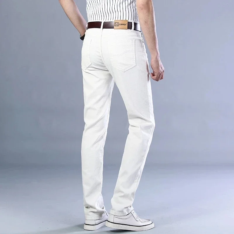 Spring autumn Men\'s White Stretch Regular Fit Jeans Classic Style Business Casual Cotton Slim Trousers Denim Pants Male Brand