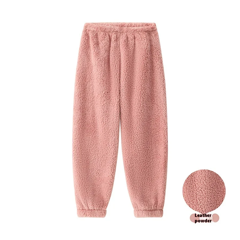 Large Size Thickened Warm Pajama Pants Woman Solid Color Home Wear Trousers Shu Cotton Velvet Warm Elastic Waist Sleeping Pants