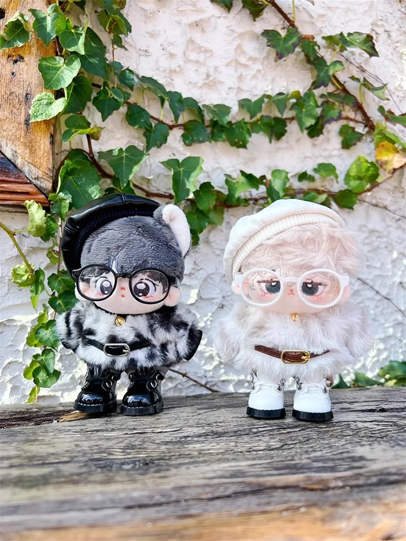 With White / black Boots Glassess 20cm Plush Doll Toy Clothes Leather Beret Hat Change Dressing Game for 20cm Stuffed Dolls