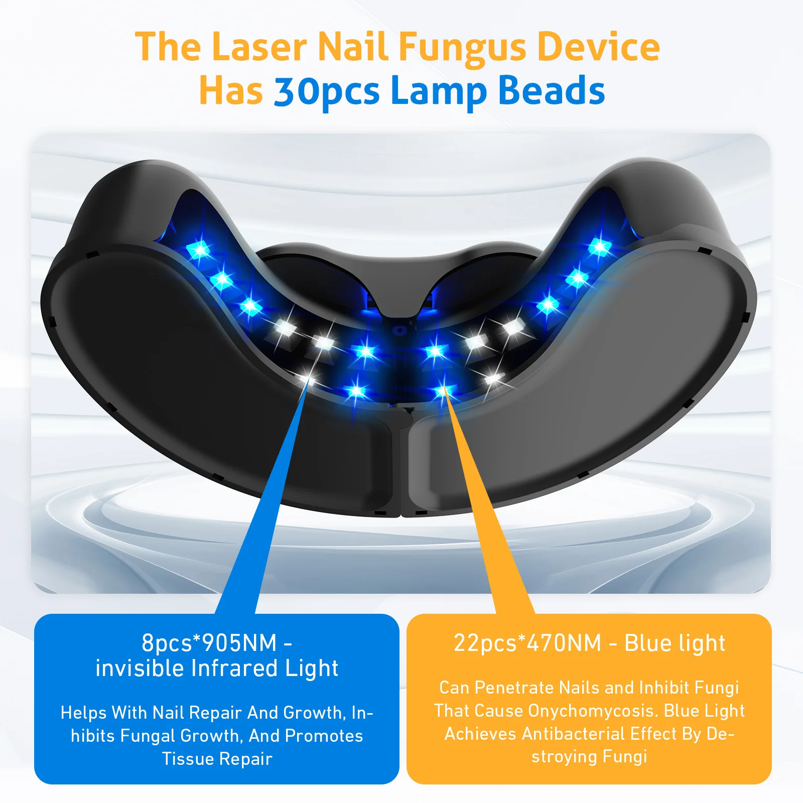 New Nail Fungus Laser Treatment Device 470nm Blue Light 905nm Invisible Infrared Light Dual-Wave Therapy for Onychomycosis - view 3