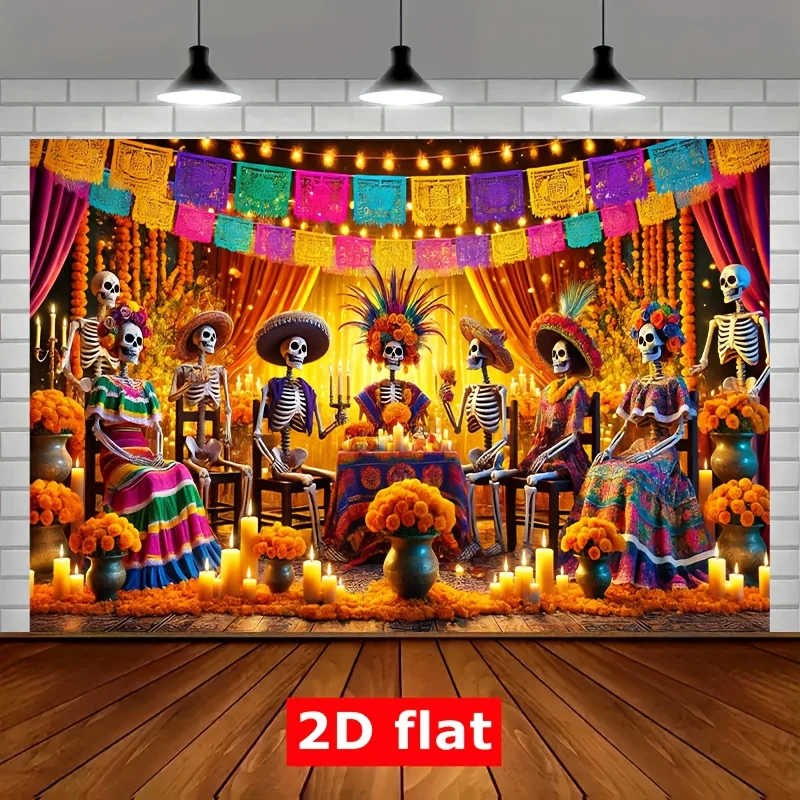 Bohemian Day of the Dead Catrina Skeleton Tapestry Wall Hanging Fiesta Decor Polyester Party Background Backdrop  Halloween Home