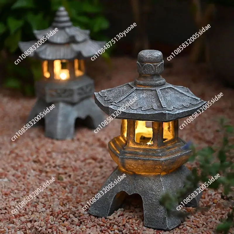 Solar Energy Stone Pagoda Palace Lamp Decoration Outdoor Waterproof Creative Resin Crafts