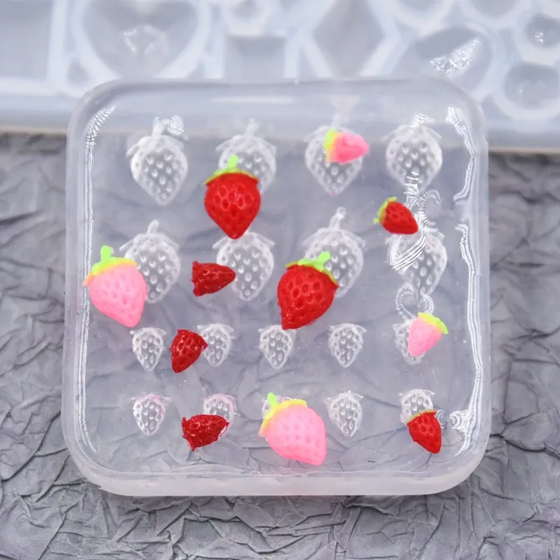 Mini Strawberry Silicone Mold Mirrow shape Pottery Ultra Light Clay Mini Food Toy DIY Molds