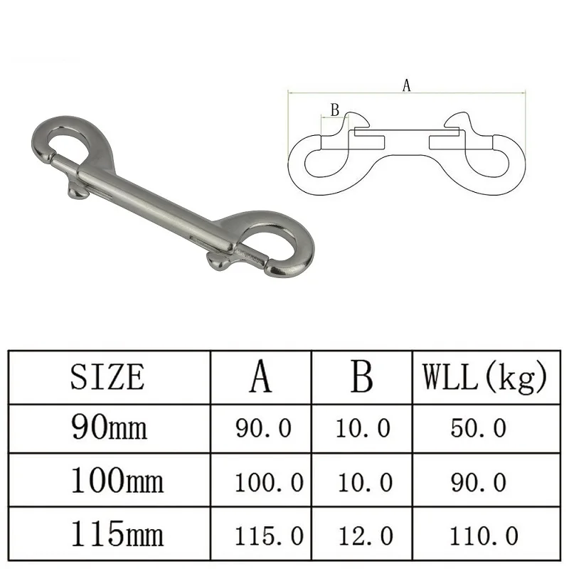 5PCS Marine Stainless Steel 316 Double End Bolt Snap Clips 90mm 100mm 115mm Heavy Duty Wide Use For Sucba Diving Pet Chain