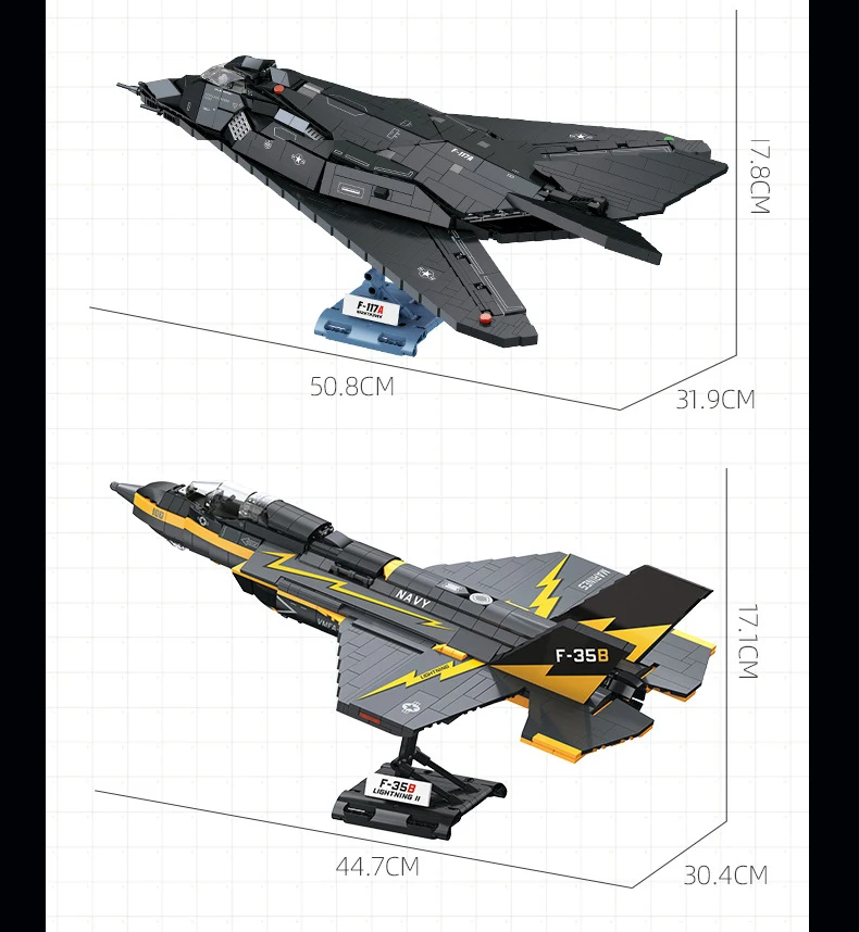 US F35B Lightning II Kampfflugzeug Militärisches Bausteinmodell Nighthawk F-117A Angriff Flugzeug Konstruktions-Bausteine Spielzeug – Detail 8