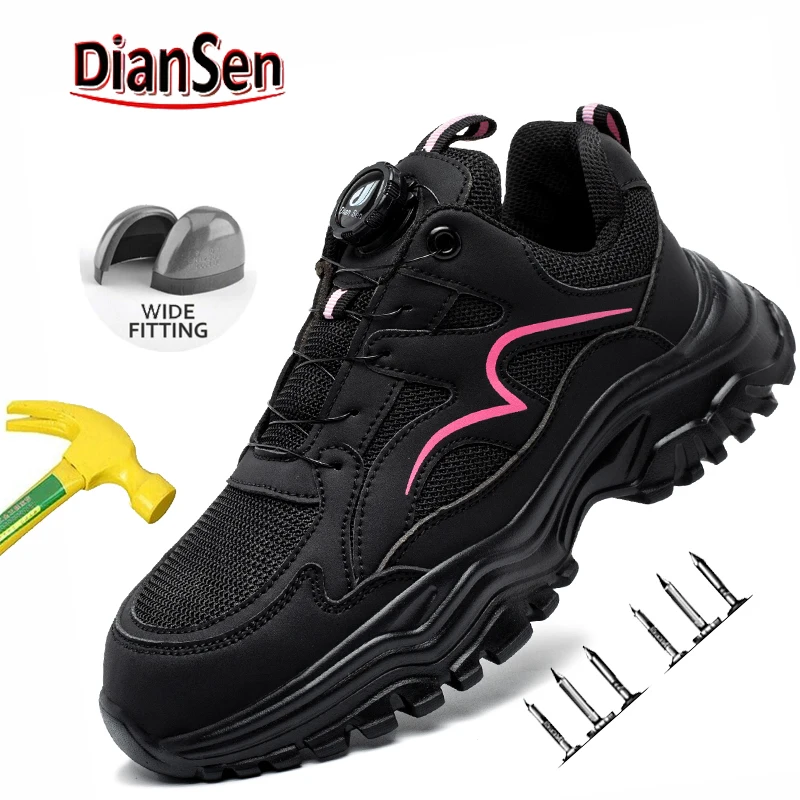 النساء أحذية أمان الصلب تو الأحذية الروتاري زر أحذية عمل زلة مقاومة أحذية عمل غير قابلة للتدمير مكافحة سحق أحذية رياضية