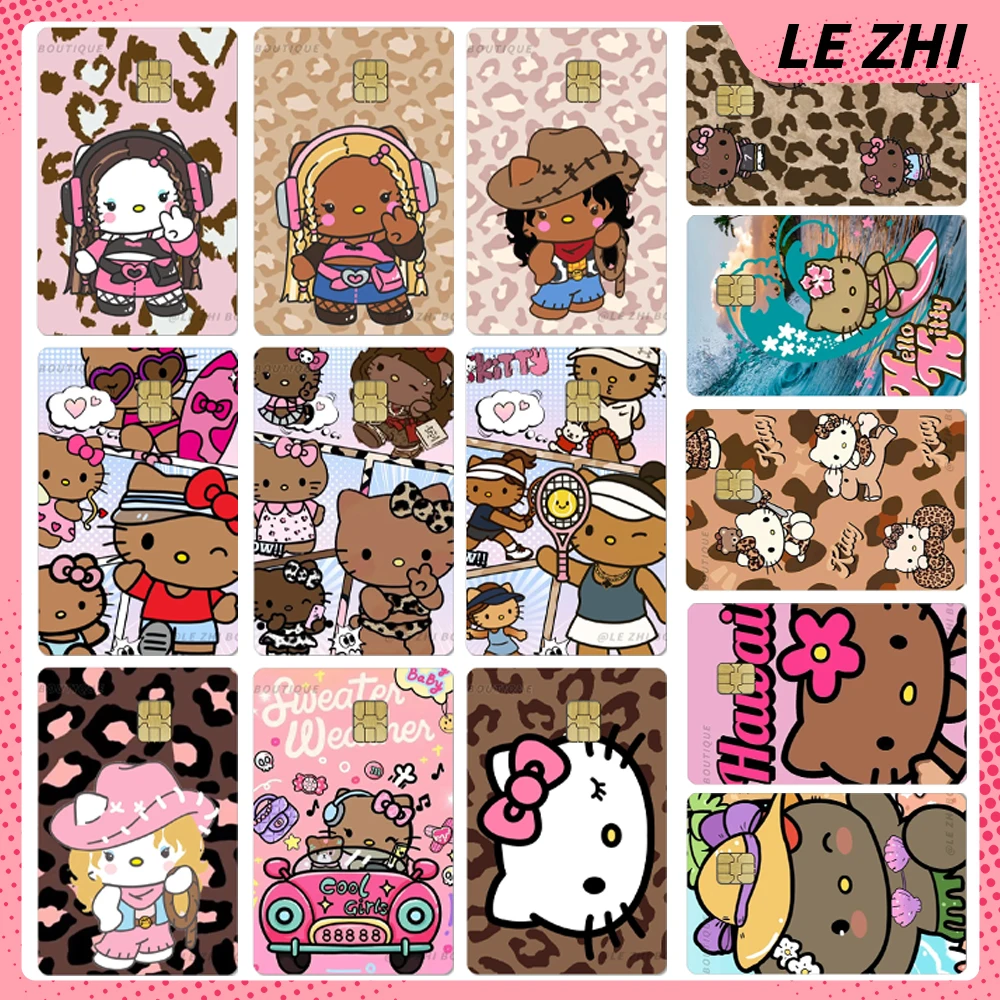 

1Pc Cartoon Anime Black Skin Hello Kitty Shining Rainbow Love Sticker Spice Girl Leopard Print Bank Bus Card Protective Sticker