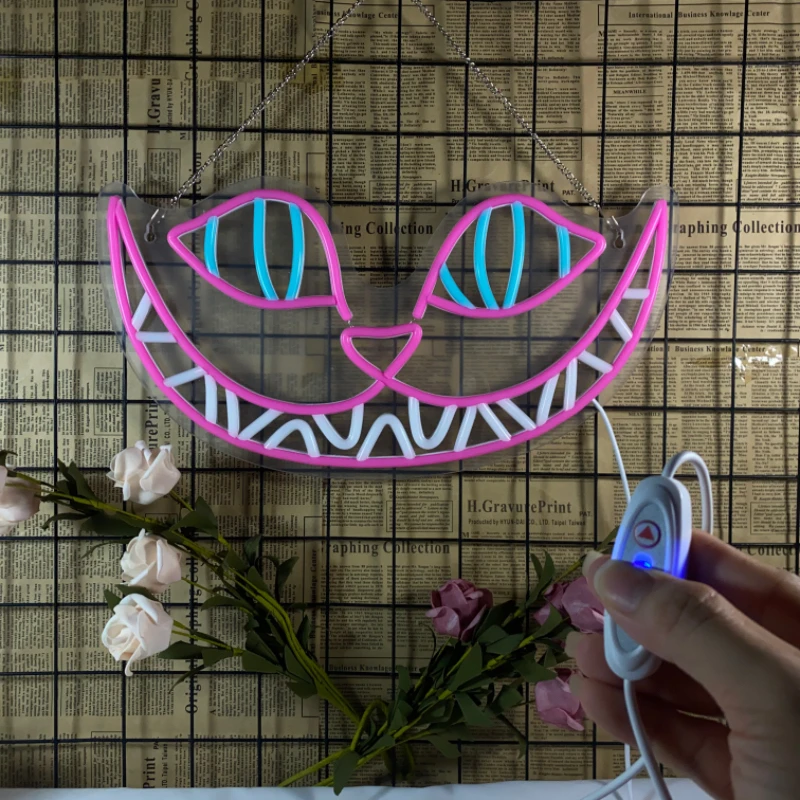 Cat LED Neon Neon Wall Art Decoration Smile Neon Dimmable, Bedroom Man Party Bar Background Decoration Halloween, Birthday Gifts