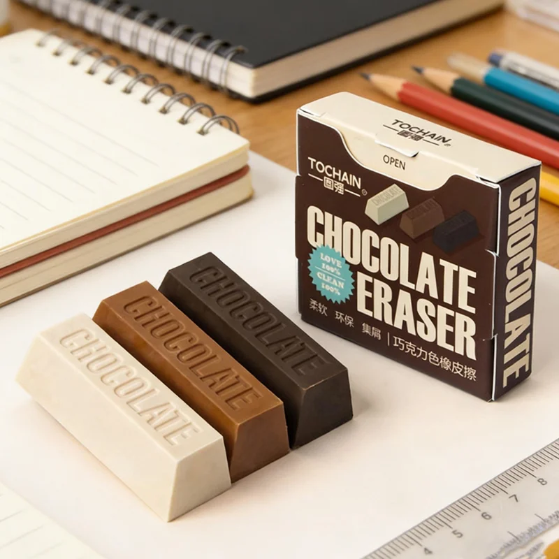 12-Piece Set of Erasers in Random Colors, Each Box Contains Three Small Chocolate-Shaped Erasers, Suitable for Study and Office Use, Specially Designed for Students, with Fragrance, Clean Erasing, Low Residue, and Can Be Used as a Small Reward Gift