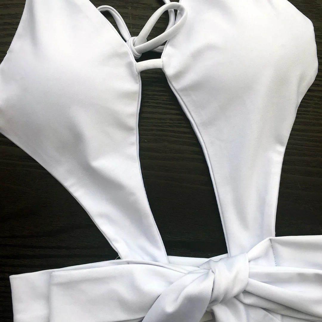 Geknoteter, rückenfreier, ausgeschnittener Neckholder-Badeanzug, einteiliger Badeanzug für Damen, Monokini, hoch geschnittener Badeanzug, Badebekleidung, Damenbadeanzug V3817 – Detail 4