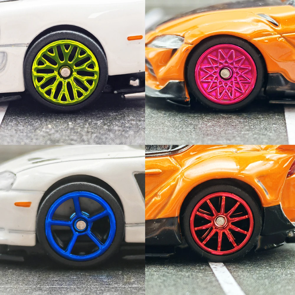 KicarMod 1/64 Wheels Tires ABS 11mm Electroplating Colors Vehicle Toys for 5 Cars per bag for Hot Wheels Hobby Modified Parts