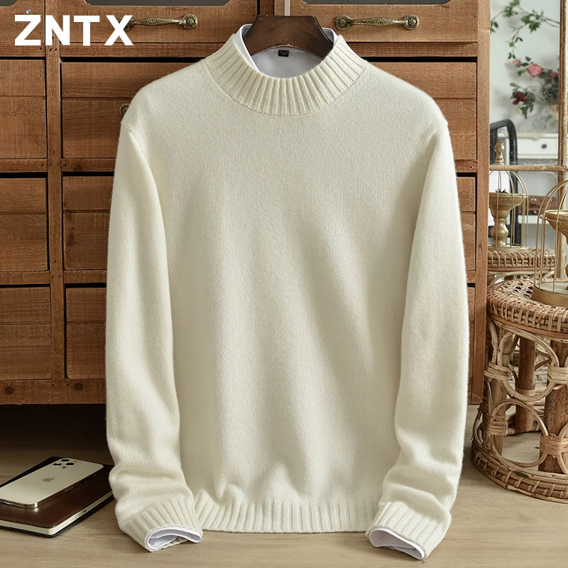 Half turtleneck pure cashmere sweater men's thick loose pullover Korean version casual warm sweater youth winter large size