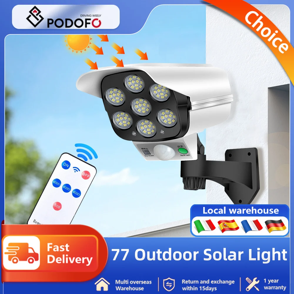 Podofo 77 Solar Light Wireless Outdoor Flood Light IP65 Waterproof Lamp 3 Mode for Home Garden arden Pathway Yard Fence