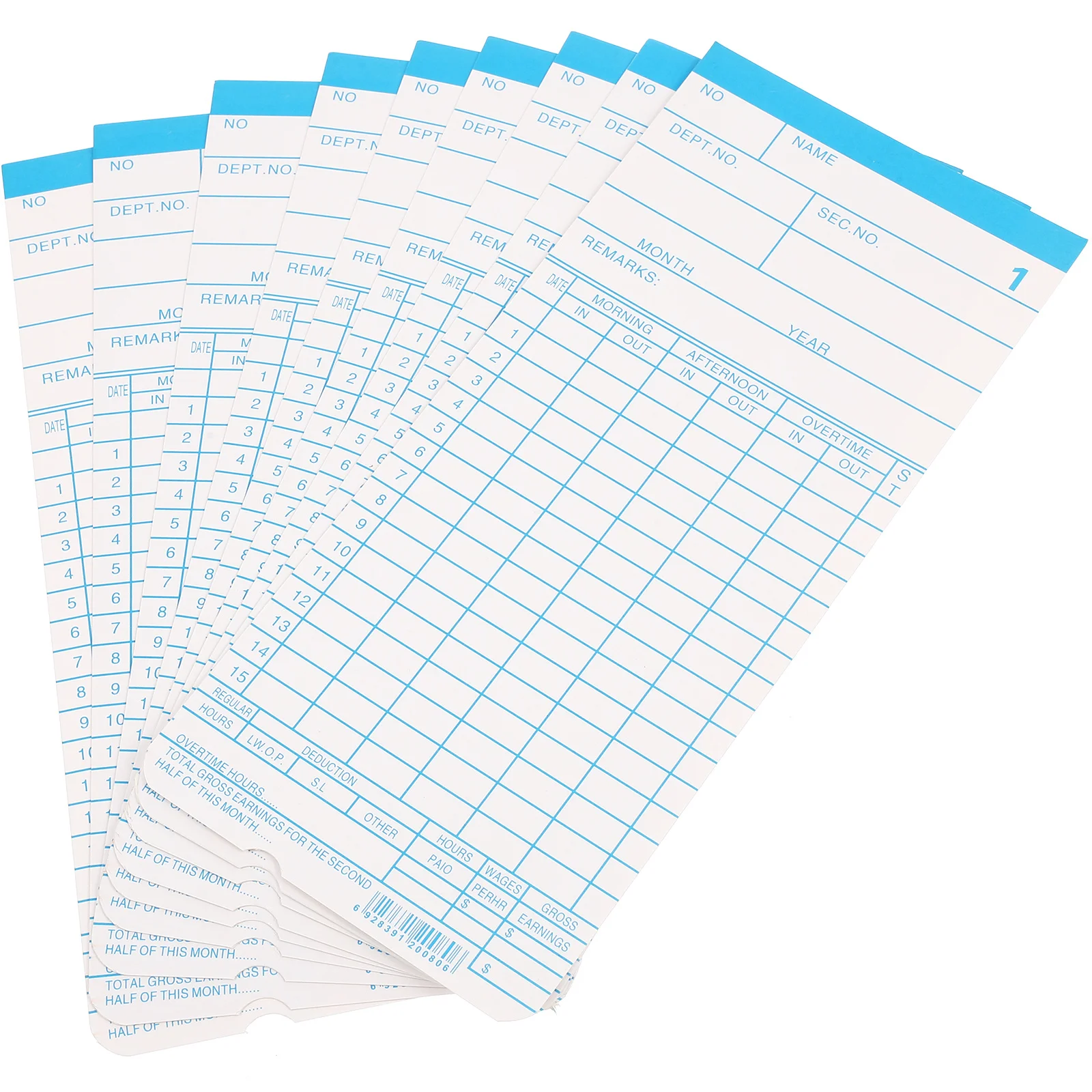 1 conjunto de cartões de tempo de dupla face em inglês, papel de atendimento, uso de escritório, folhas de tempo, cartões de rastreamento de funcionários, material de escritório
