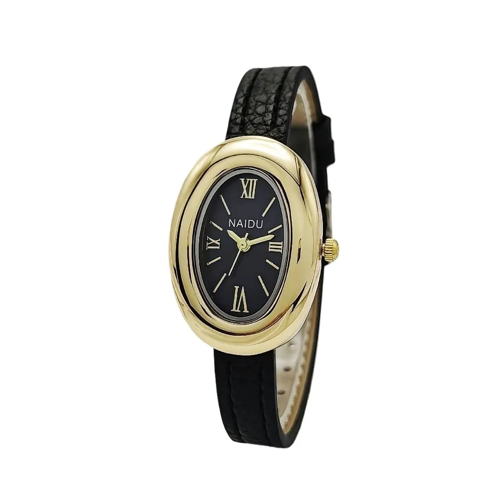 Goose Egg Shape Luxury Women Quartz Watch Durable Casual Vintage Oval Ladies Watches Soft Leather Strap Leather Strap Wristwatch