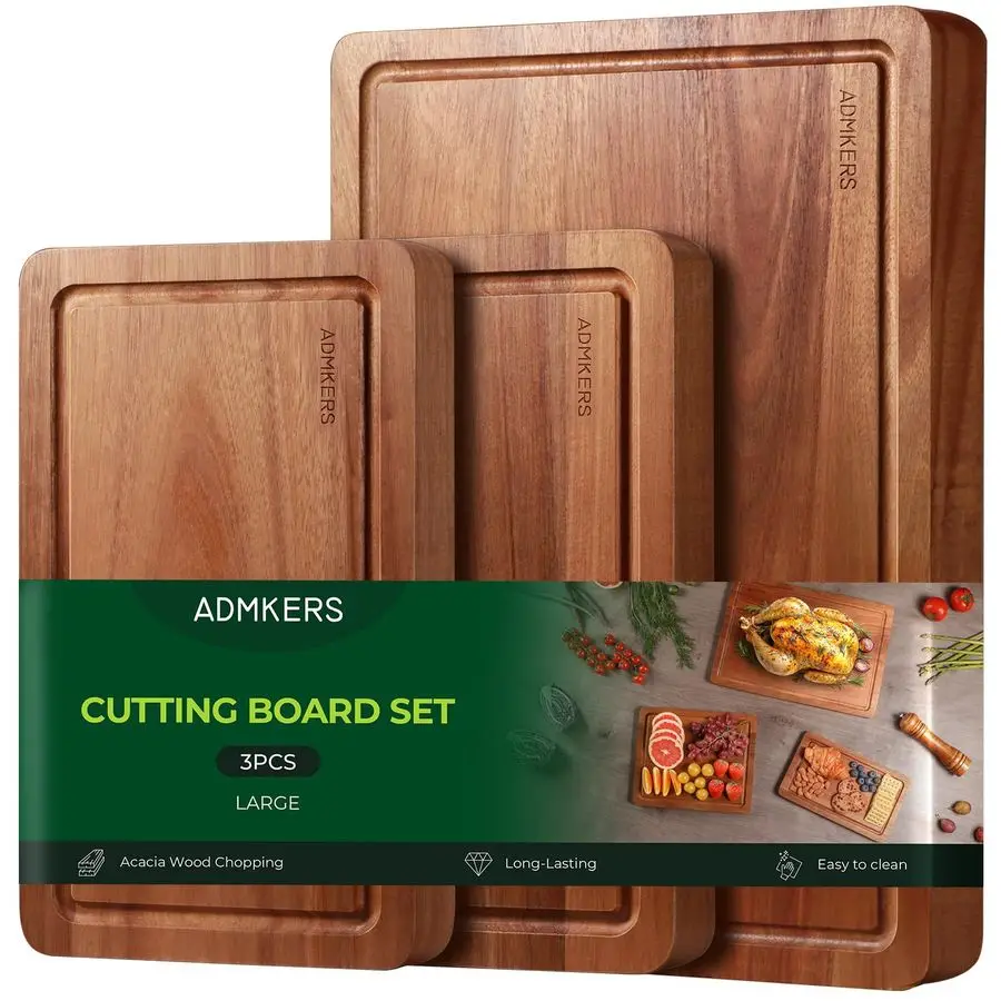

Cutting Boards for Kitchen, Acacia Wooden Cutting Board Set, Charcuterie Board, Large Solid Chopping Board for Meat, Cheese, Fru