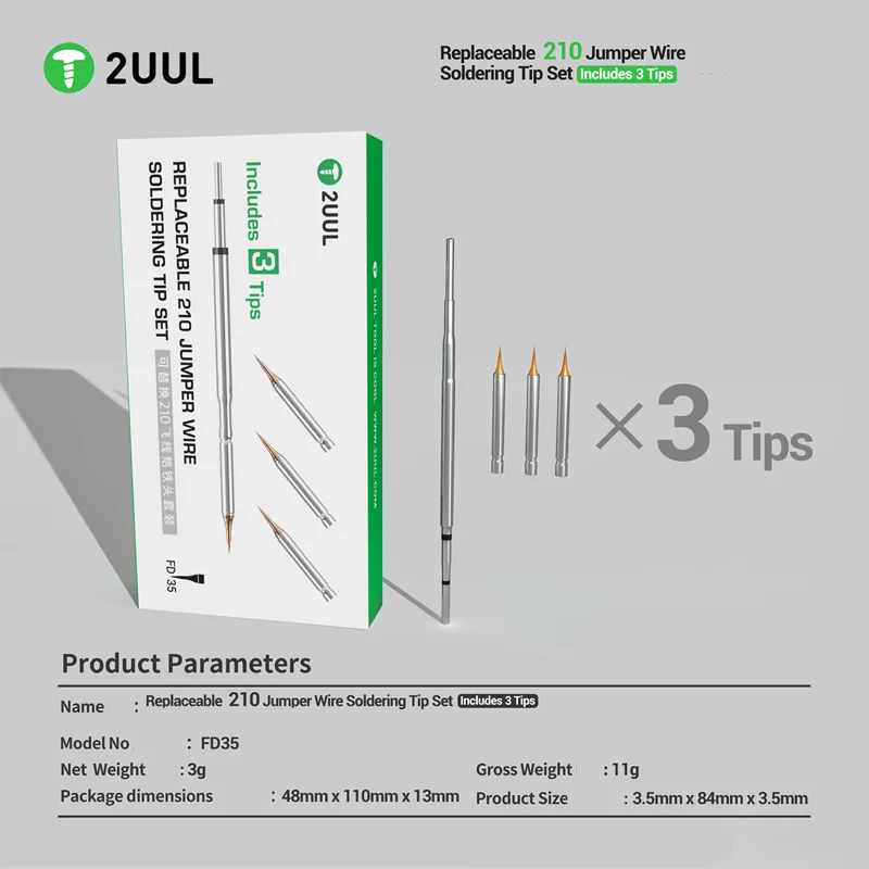 2UUL FD35 210 Series Soldering Iron Tip For Phone Motherboard Repair Pure Copper Replaceable Micro Jumper Wire Welding Head view 4
