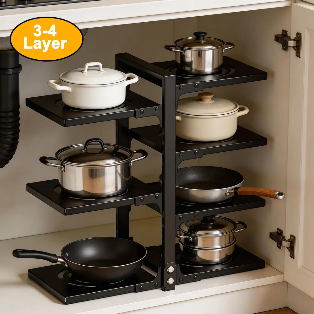 Estante para ollas ajustable en altura, organizador multicapa para ollas y sartenes, para cocina doméstica, debajo del fregadero/esquina, 1 ud.