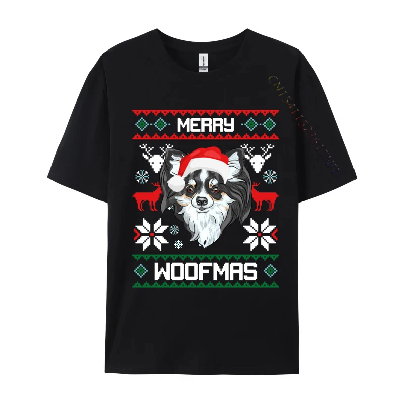

Chihuahua Merry Woofmas For Christmas Clothes T-Shirt High Quality Casual Slim Fit Tops T Shirt Cotton Tops Tees