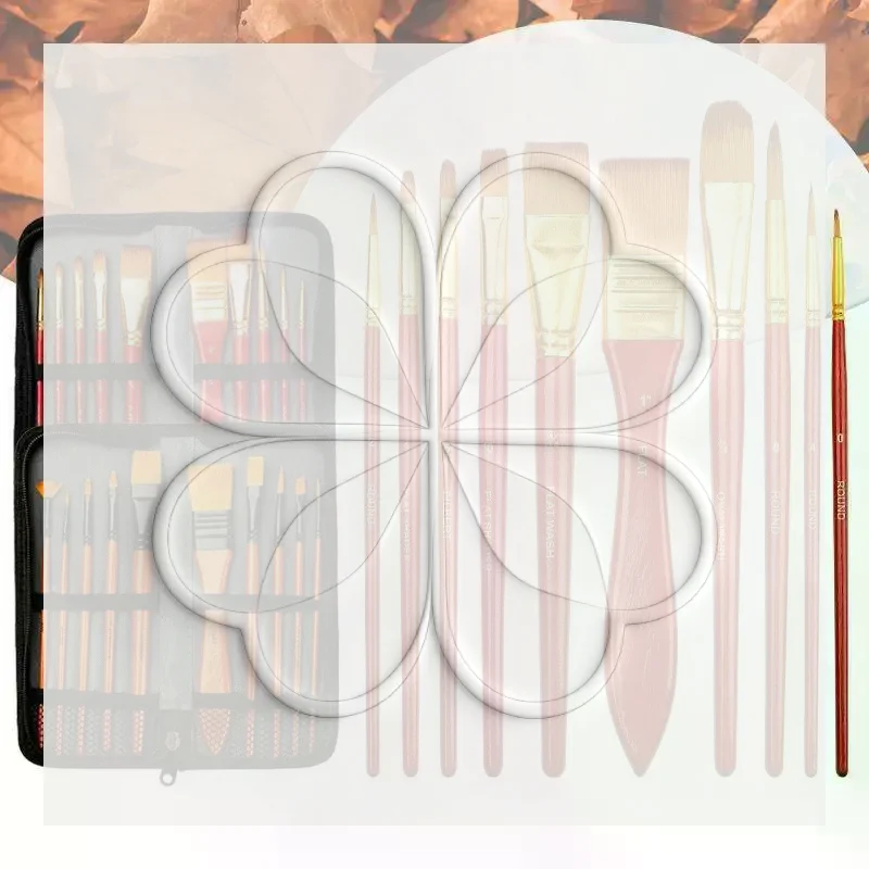 10 Piece Orange Rod Multifunctional Nylon Brush Set With Canvas Bag For Watercolor Acrylic Oil Painting Art Tools