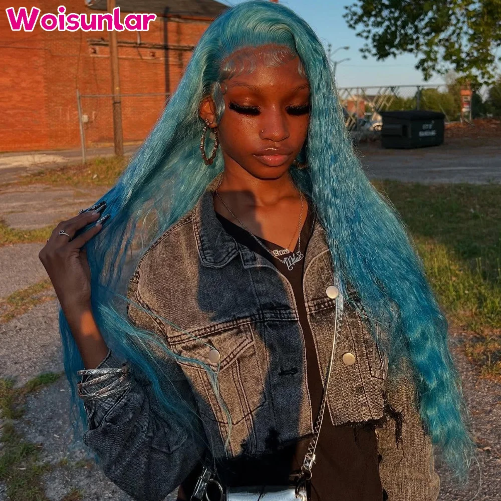 

34 дюйма Синие Парики Фронта Шнурка Человеческие Волосы 13x4 13x6 Прозрачный Парик Фронта Шнурка Джерри Вьющиеся 200% Предварительно Сорванные Парики Человеческих Волос 100%