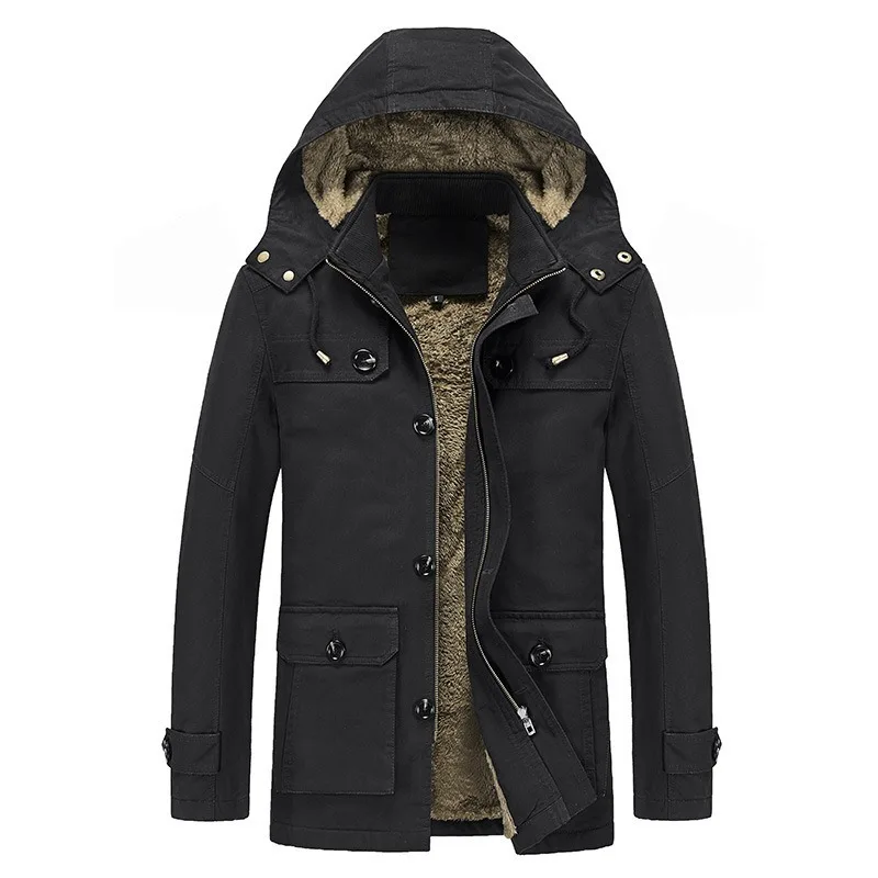 Winter verdicken Fleece Kapuzen jacke Männer Hut abnehmbare Mäntel warme Parkas Jacken Outwear solide Wind jacke Mantel Parka Hombre