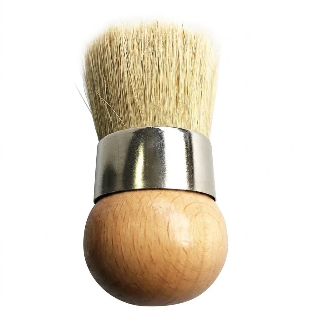 Ergonomic Round Wax Brush Set Boar Bristle Handle For Arthritic Hands Furniture Painting Stenciling Upholstery Tool