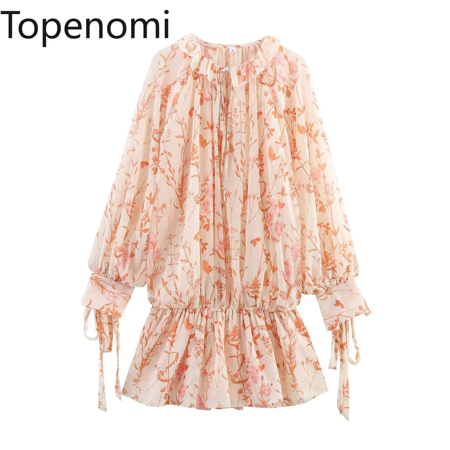 

Topenomi, женское платье с длинными рукавами и цветочным принтом в отпускном стиле, лето 20225, мини-платья с круглым вырезом и свободной талией, сказочная мода порядка