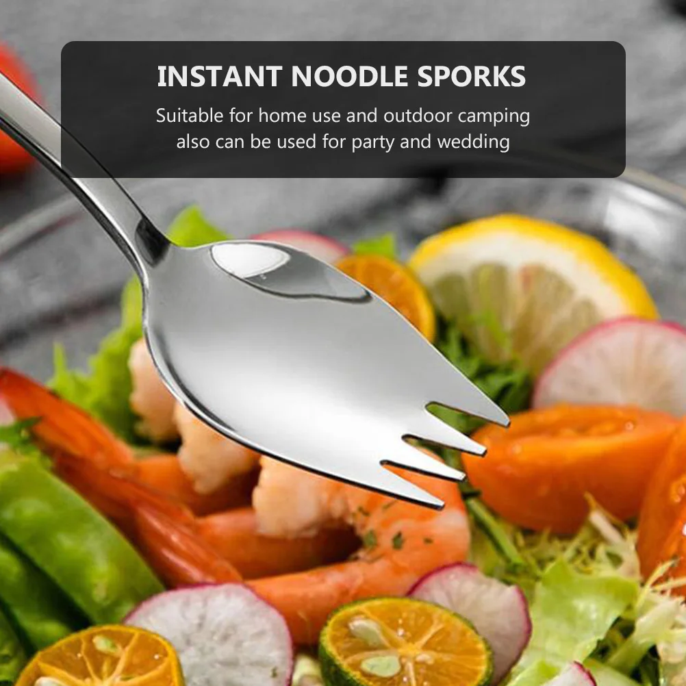 

6 pcs Steel Sporks Stainless Steel Sporks Salad Fork Spoon Fruit Dessert Pasta Travel Picnic Instant Noodle