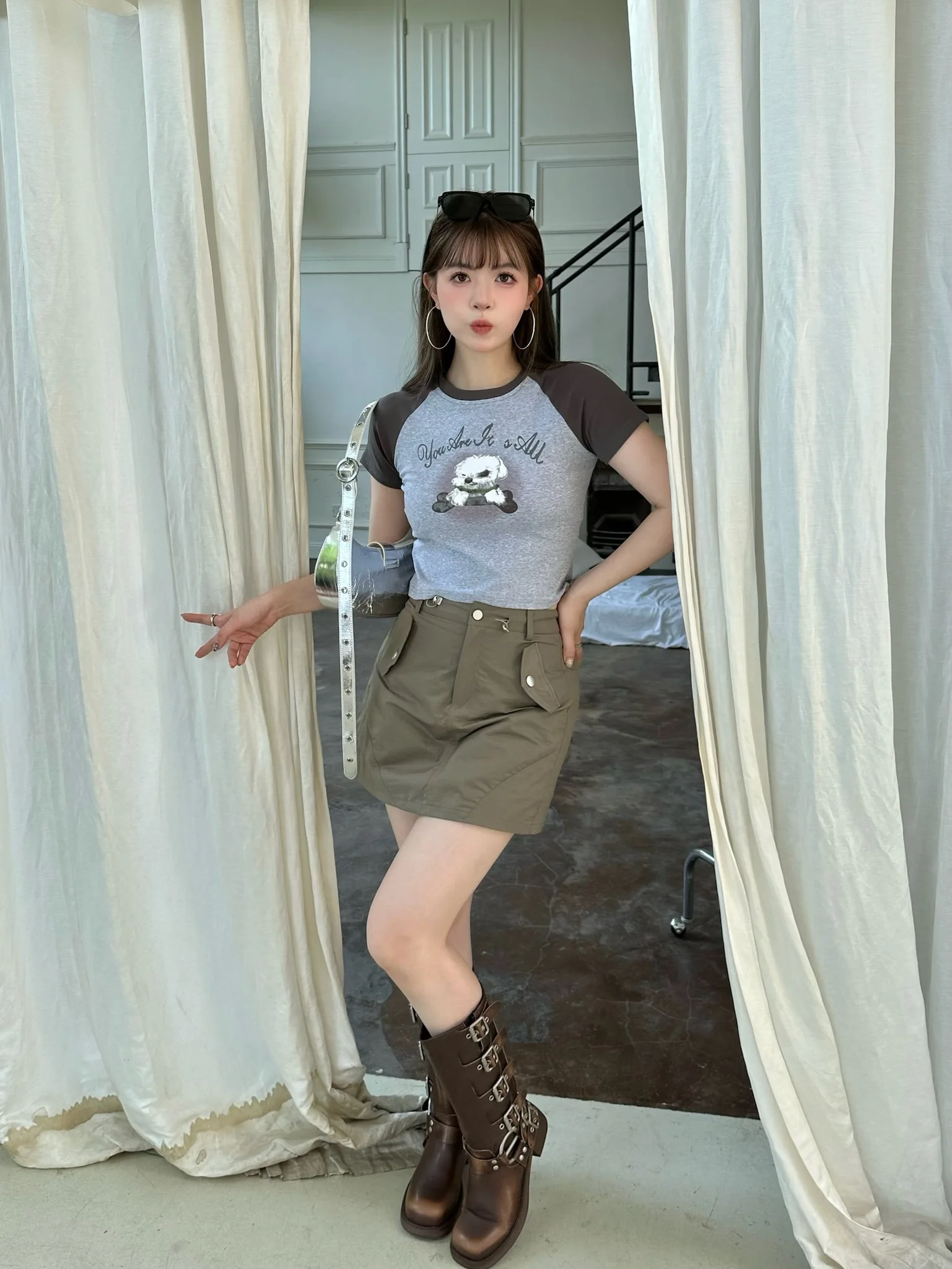 

American Retro High Waist Dstring Workwear Skirt Xiaoenmei Summer New Sweet And Spicy Slimming f-length Skirt