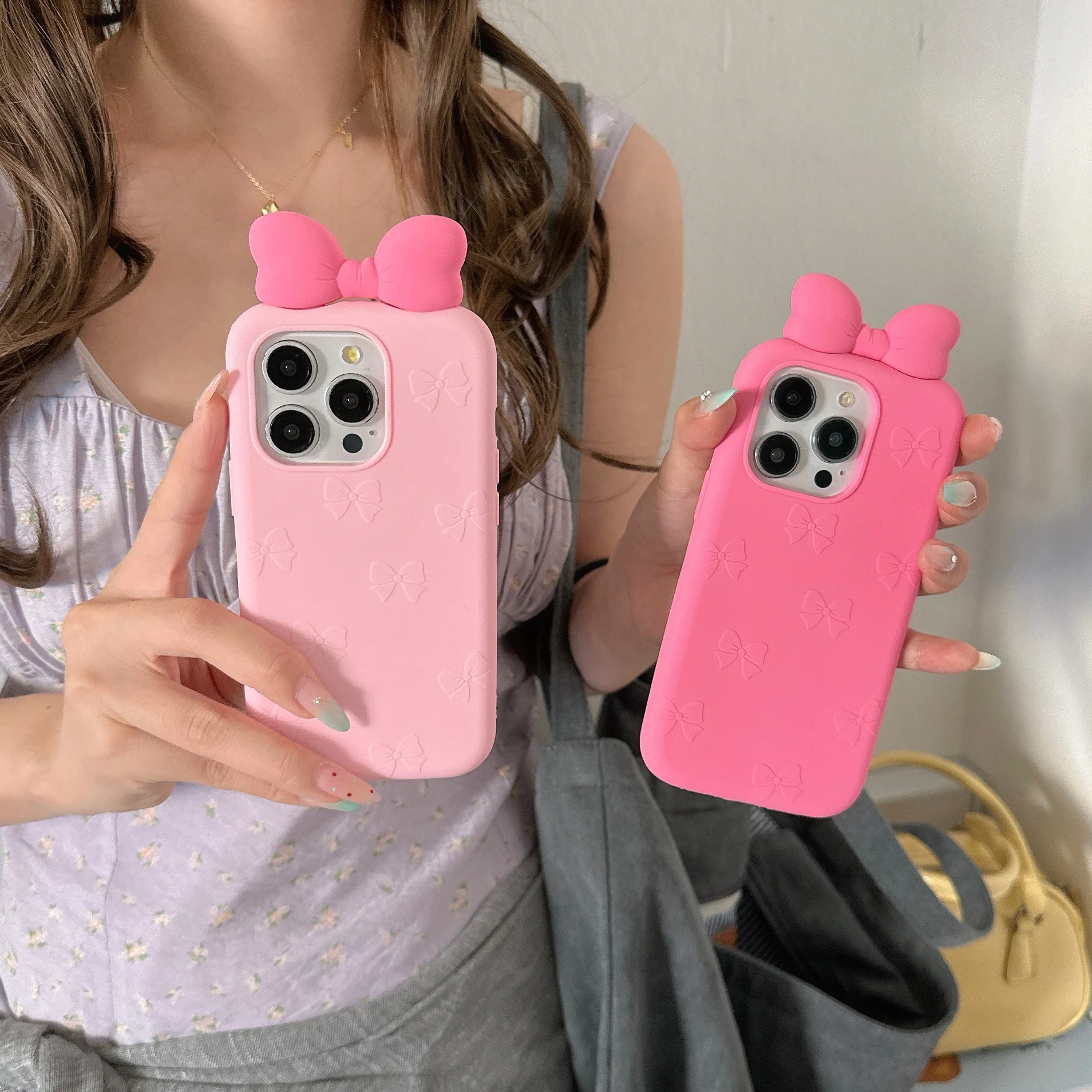 3D Niedliche Schleife Cartoon-Bindeband Silikon-Handyhülle für iPhone 18 Pro Max 13 14 15 16 Plus 17 Pro Stoßfeste Weiche Liebliche Hülle – Detail 2