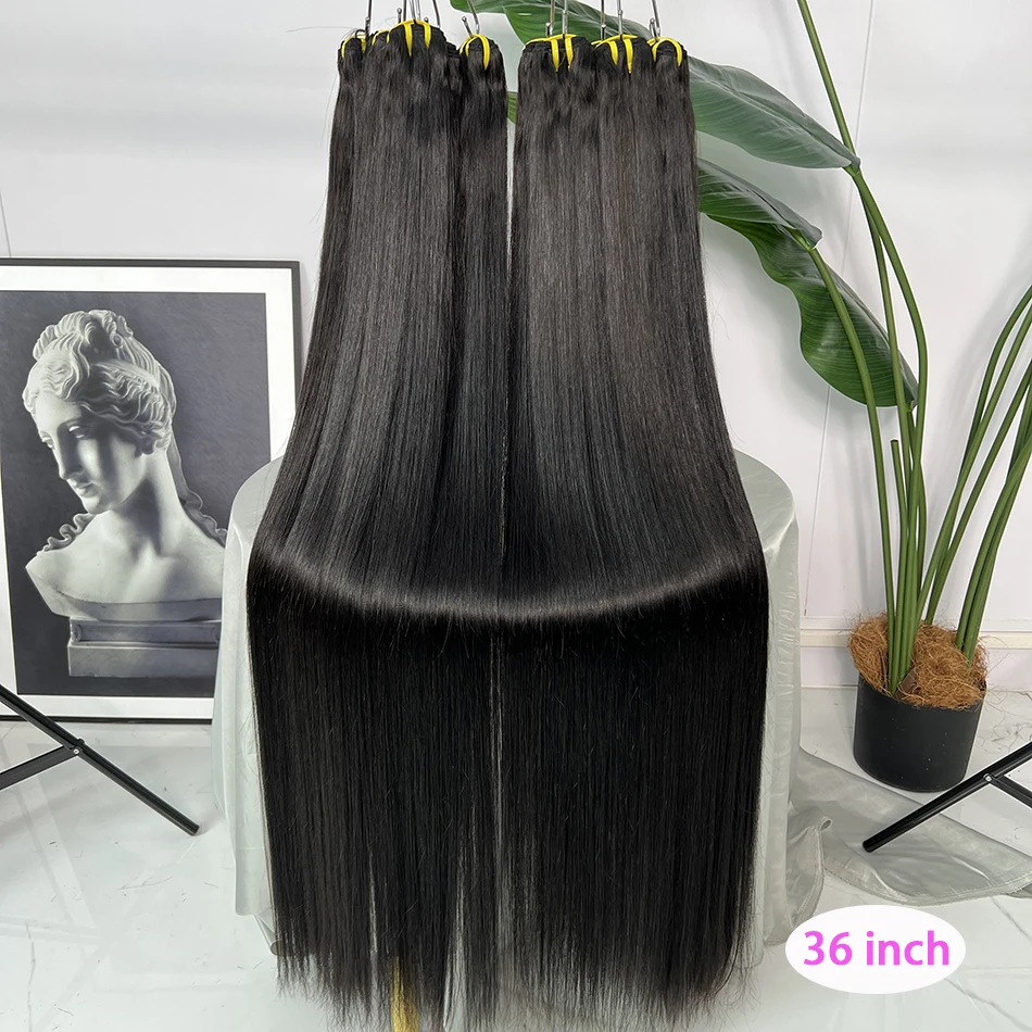Knochenglatte 100% Unverarbeitete Rohe Jungfräuliche Echthaar-Bündel 10-36 Zoll Haarverlängerungen # 1B Natürliche Farbe für Frauen – Detail 7
