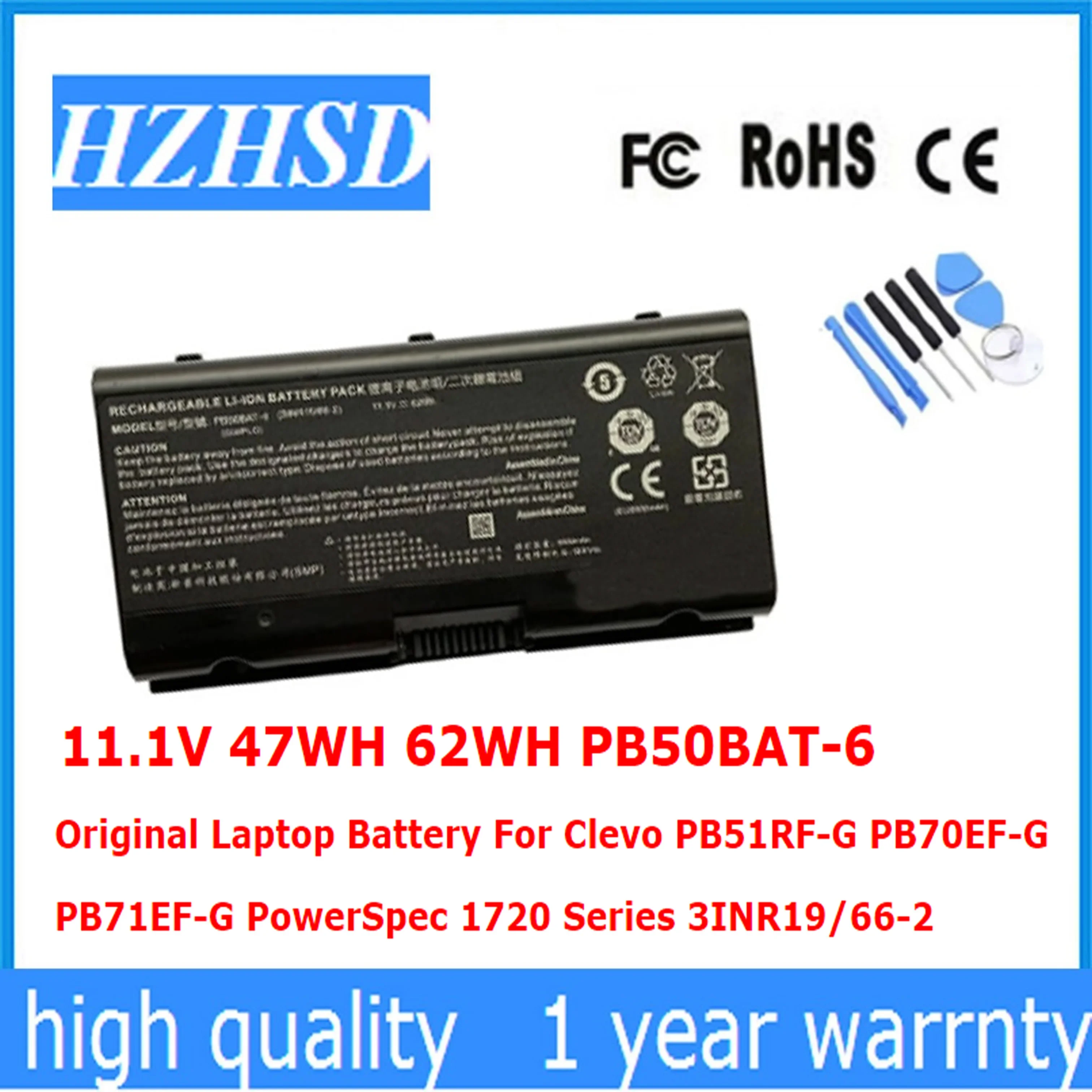 

10.8V 47WH 11.1V 62WH PB50BAT-6 Original Laptop Battery For Clevo PB51RF-G PB70EF-G PB71EF-G PowerSpec 1720 Series 3INR19/66-2