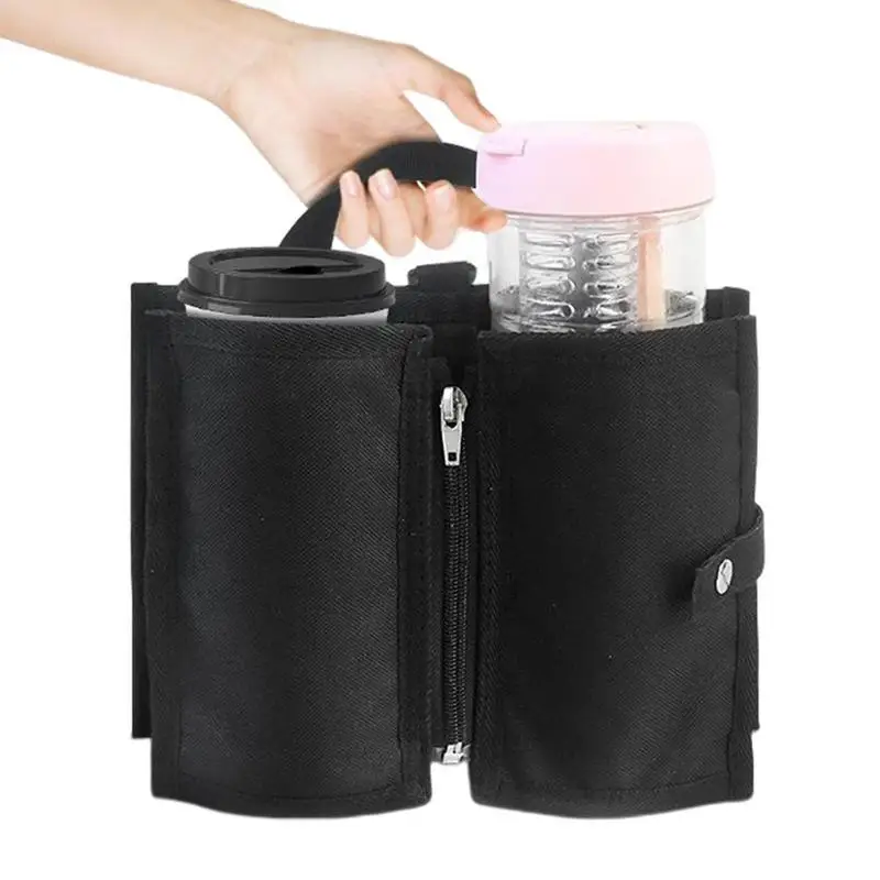 Luggage Travel Cup Holder Portable Drink Bag Hold Two Coffee Mugs Roll on Suitcase Handles Traveler Accessory Men Women