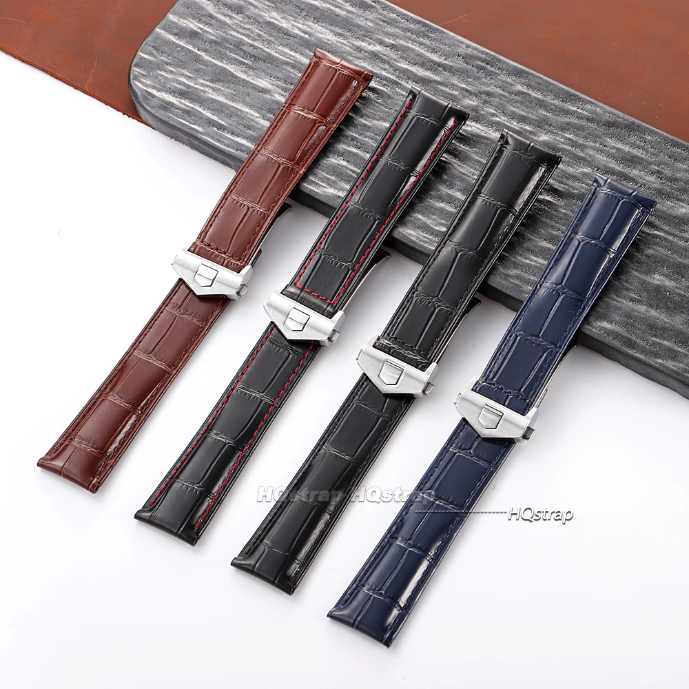 20mm 22mm 24mm for TAG Heuer Leather Watchband Blue Brown Black Red Bracelet Cowhide Leather Women Men Watch Strap Accessories