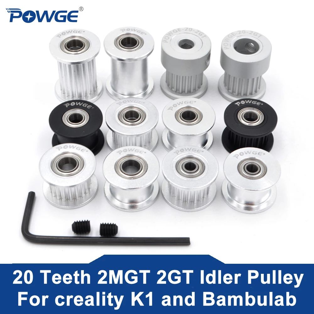 POWGE GT 2GT 2MGT 20 Teeth Idler Timing Belt Pulley Bore 3/4/5/8mm for belt Width 7.7/15mm for Creality K1 & BambuLab 3D Printer