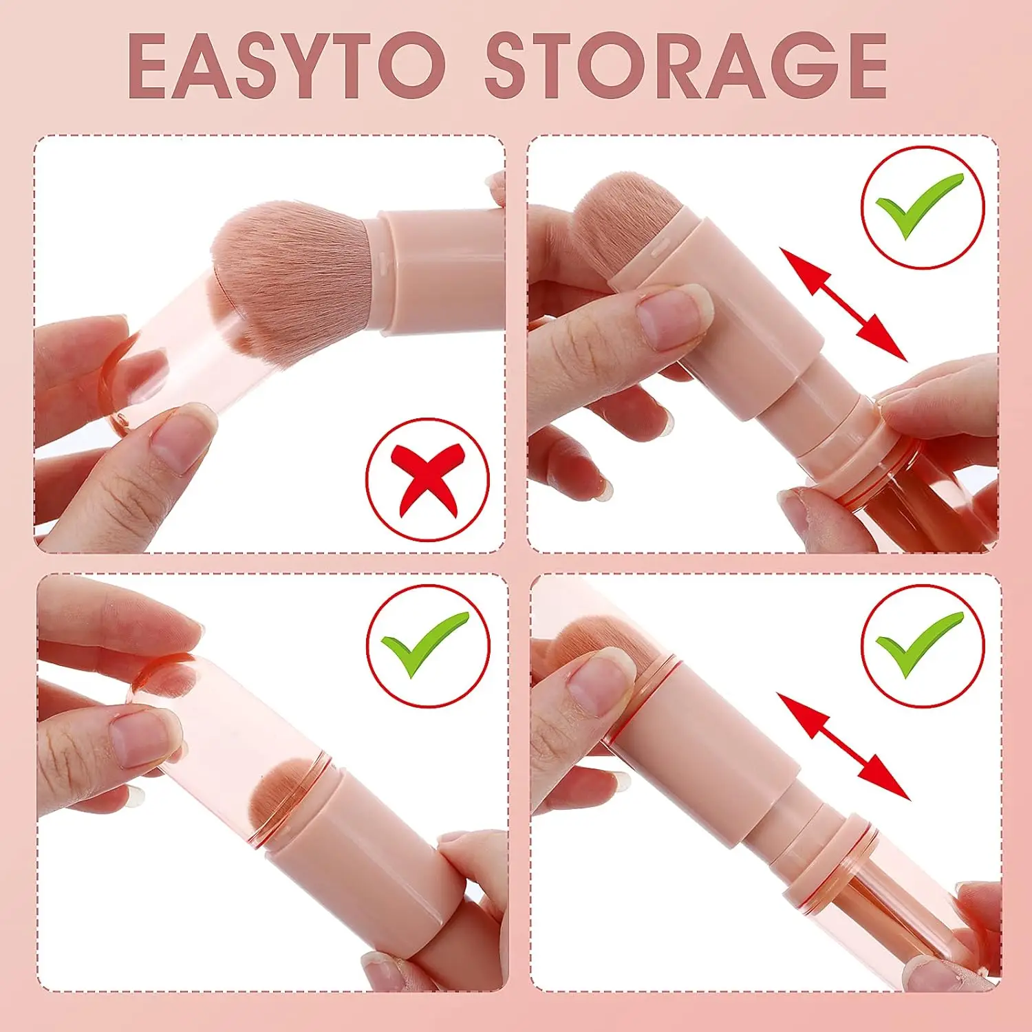 مجموعة فرش مكياج صغيرة 4 في 1، فرشاة شفاه محمولة، فرشاة هايلايتر لظلال العيون، فرشاة كريم أساس صغيرة قابلة للسحب للمكياج الأخضر