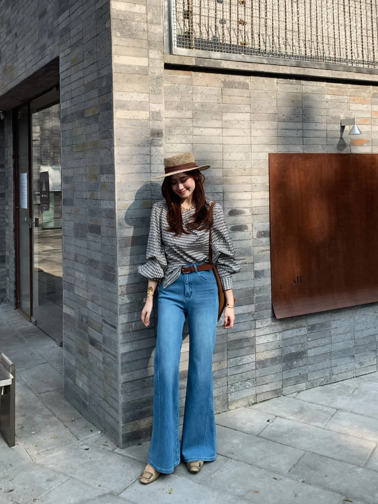 

one High Waist Bell Bot Jeans Una Quali Spring Autumn Women's Faionable Draped Slimming Versatile Wide Leg Jeans