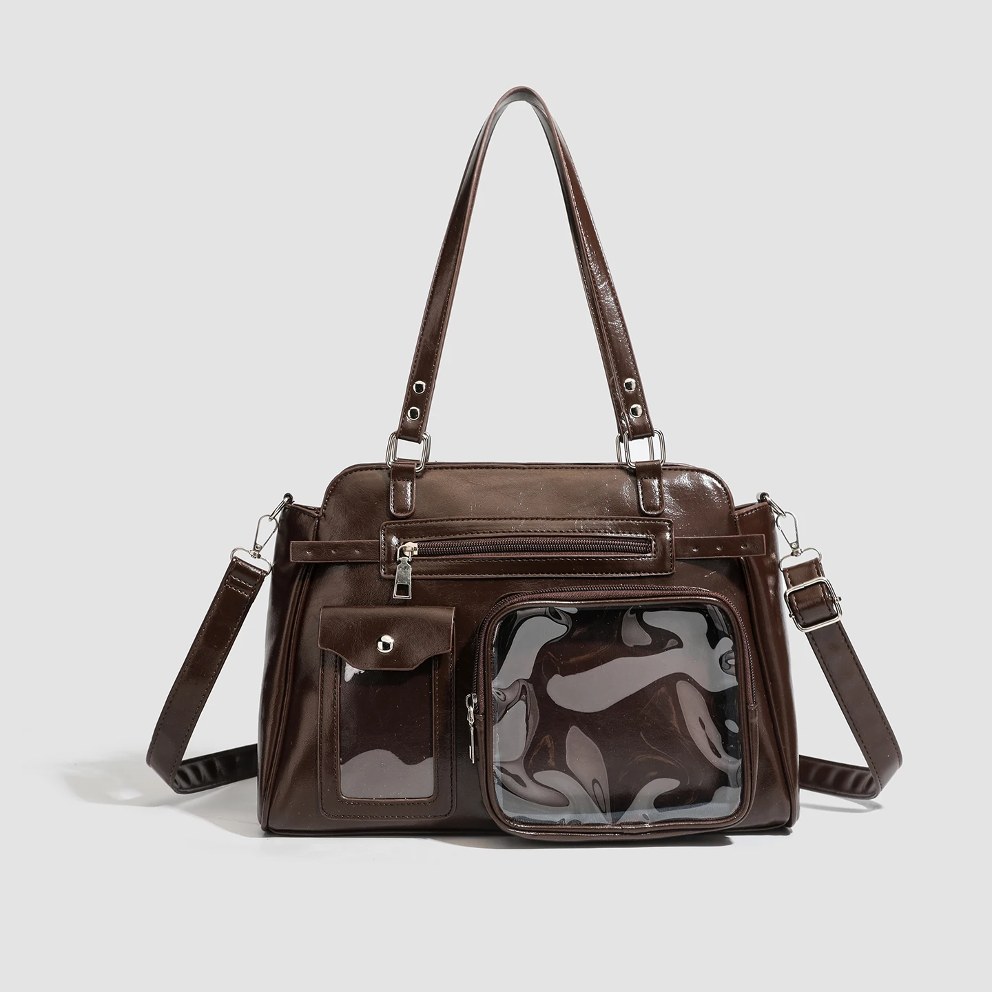 

2026 Прозрачная мотоциклетная сумка для боли, подставка для хранения аниме, большая вместительная наклонная сумка через плечо, металлический дизайн