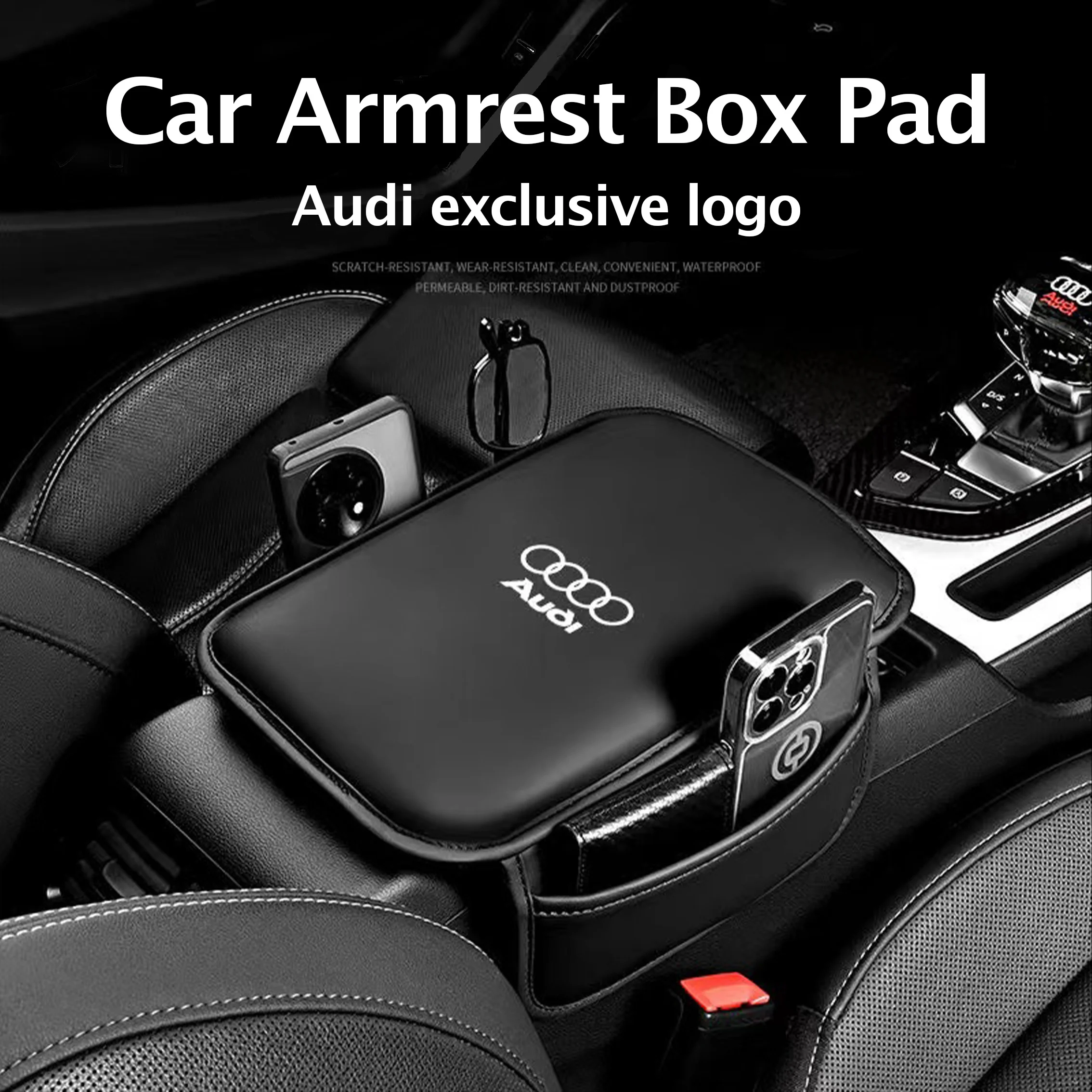 Car Seat Armrest Box Protector Cushion Storage Box Cover Pad For Audi Quattro A3 A4 A6 A5 Q5 Q7 Q3 A7 A8 TT SLine RS S3 S4 S5 