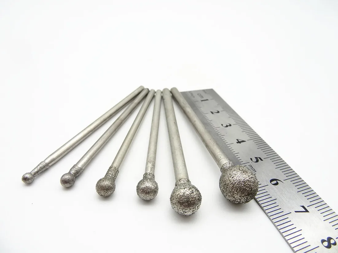 Cabezal de pulido de diamante esférico, herramienta de rueda redonda de aguja rotativa, 5/10 piezas, 2,35/3mm, vástago, 4-12mm
