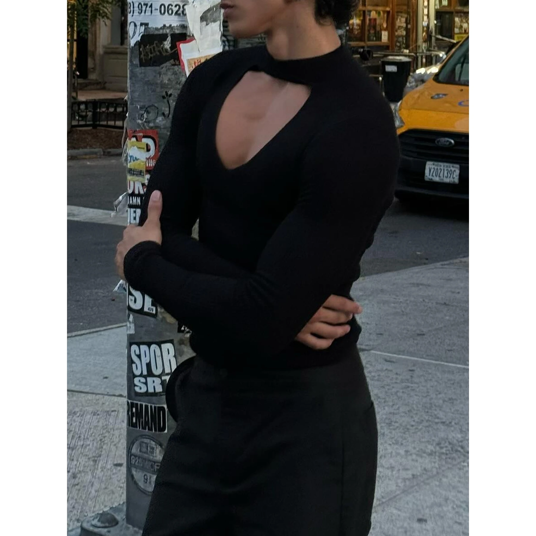 

Men's Elastic Color Long Sleeve Base Tee Hollow out Tight Fit Sexy High Waist Nine Pants Brand Unregistered Listing Yea...