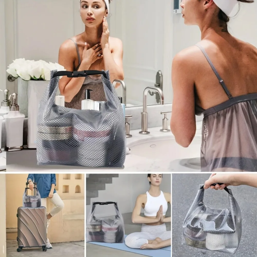 Large Capacity Mesh Storage Bag Portable Snap-button Wash Makeup Handbag Waterproof Toiletry Bath Organizer For Travel Swimming