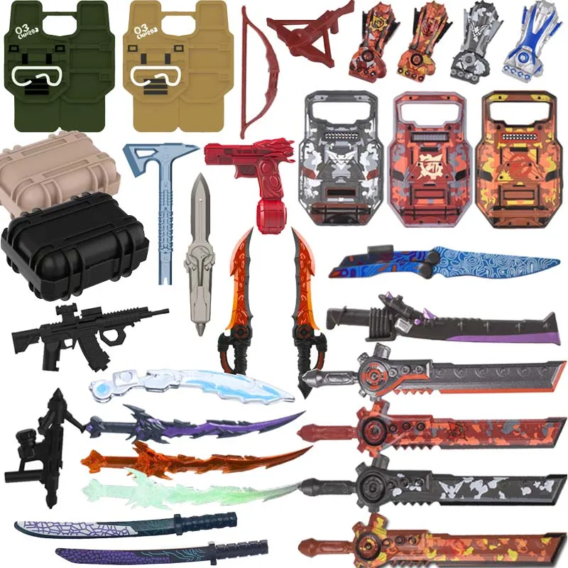 MOC Bausteine Mini Action Figure Zubehör Armbrust Blackhawk Camouflage Schild Flamme Schwert Chopper DIY Ziegel Spielzeug Geschenke – Detail 3