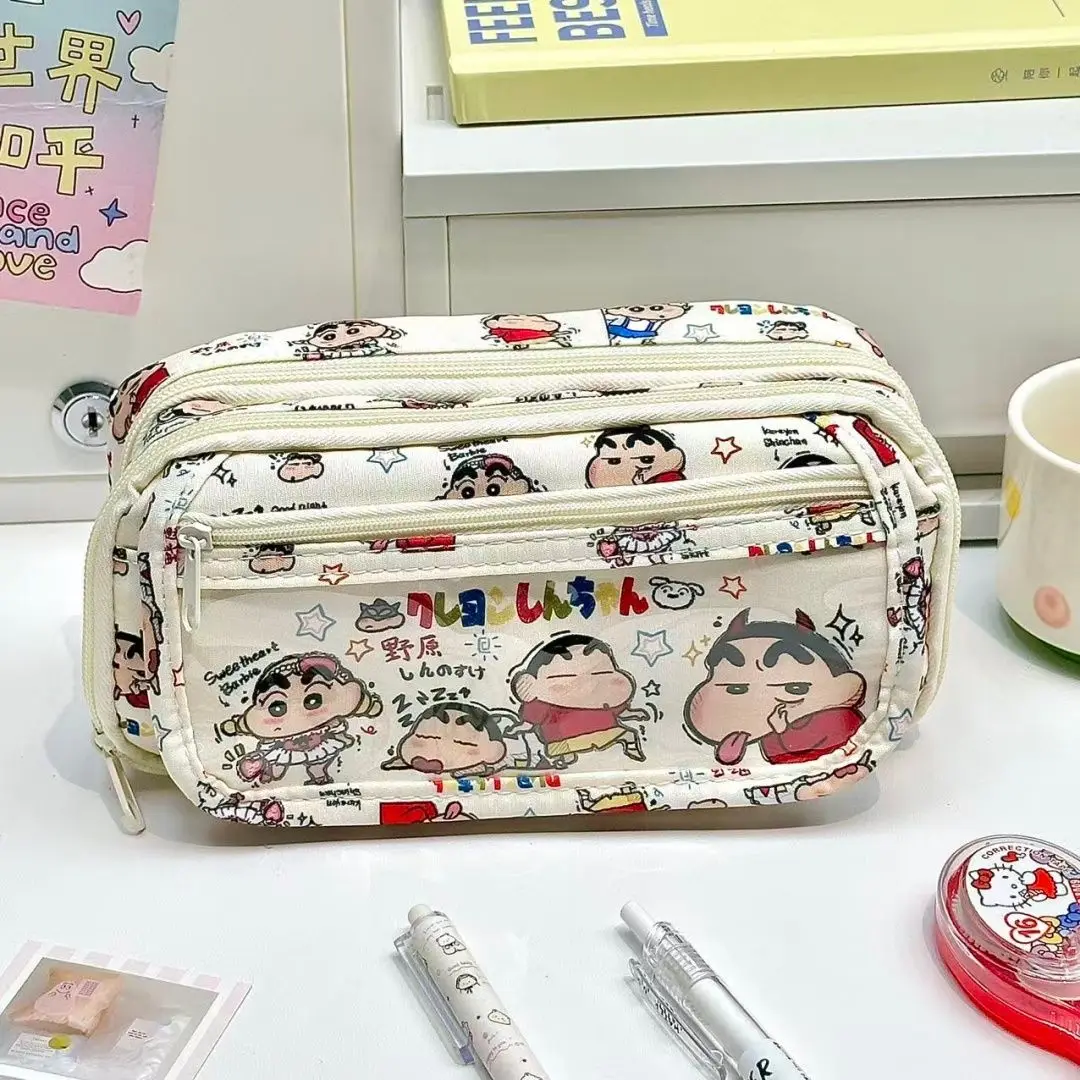 Crayon Shin-chan Flip-Federmäppchen, große Kapazität, mehrschichtig, ästhetische Ita-Tasche, Schreibwaren-Aufbewahrung für Schüler