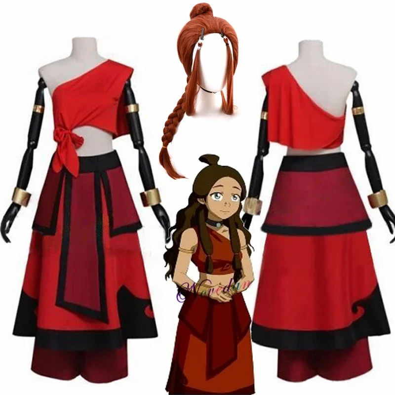 

Anime Avatar the last Airbender Katara Cosplay Costume Women Carnival Halloween Party Fancy Dress Wig